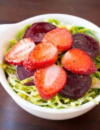 Strawberry Beet Salad with Shaved Brussels Sprouts and Pom Balsamic Vinaigrette