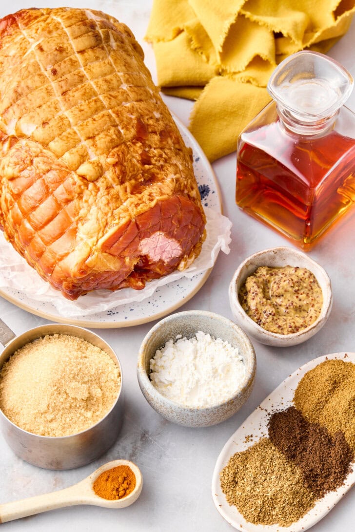 Ingredients needed for a brown sugar ham.